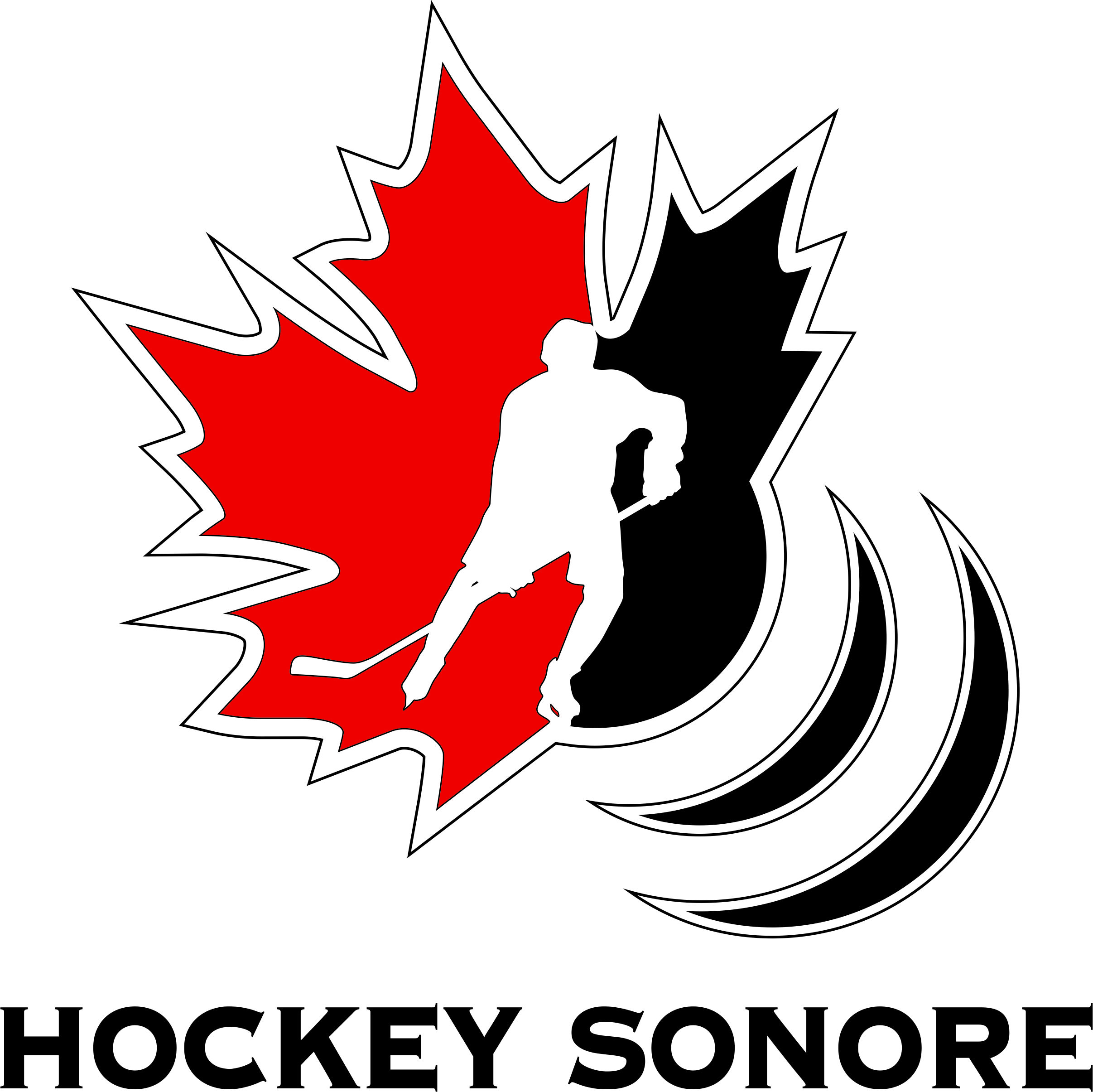 Logo Hockey sonore — la silhouette d'un joueur de hockey sur une feuille d'érable